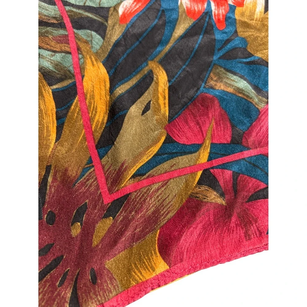VTG Art of the Scarf Tie Rack London Scarf Teal‎ Red Monstera Floral 32